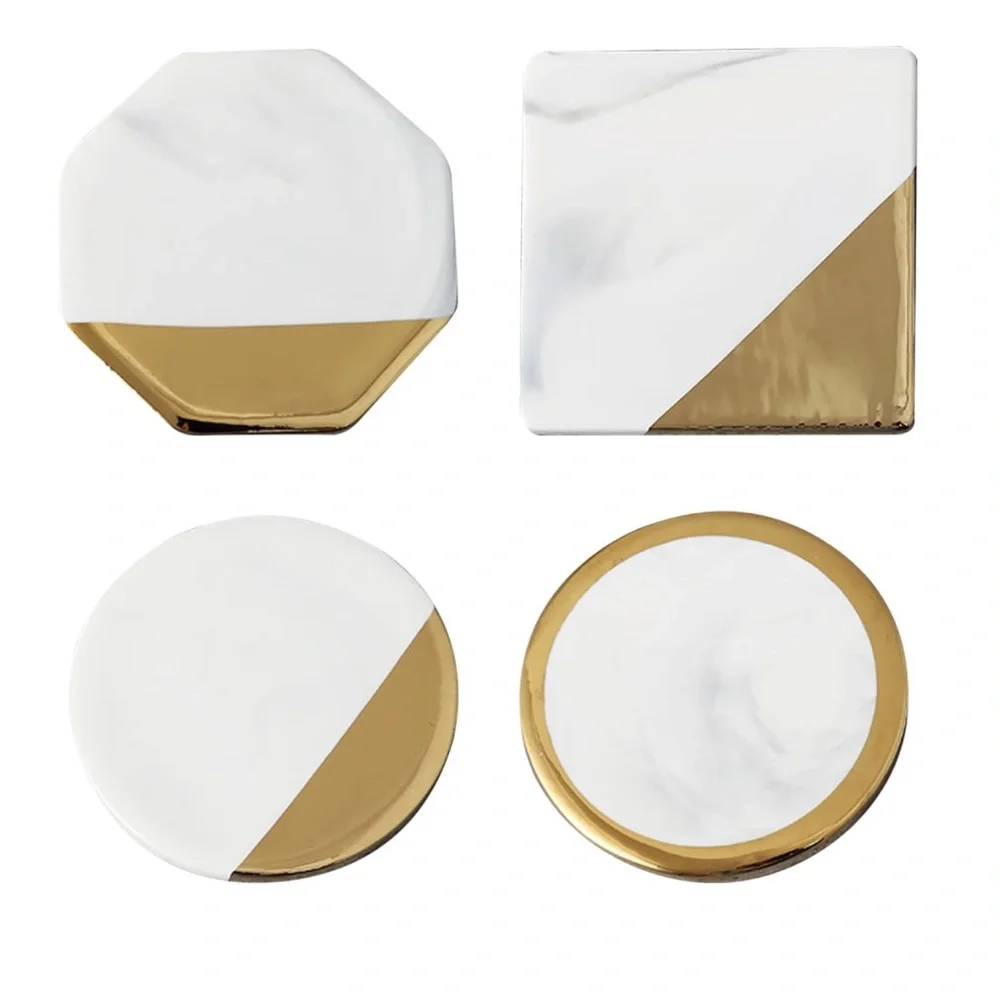 Marble Coasters For Drinks, Gold Coasters Set Of 4
